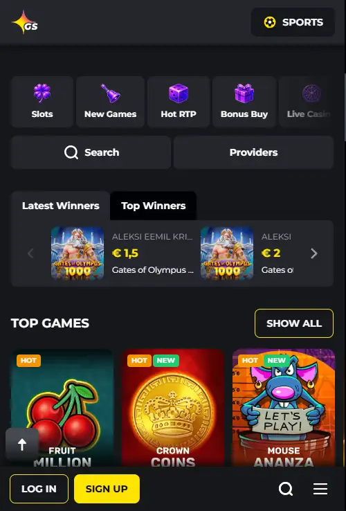 Golden Star Casino mobile website displayed on a smartphone