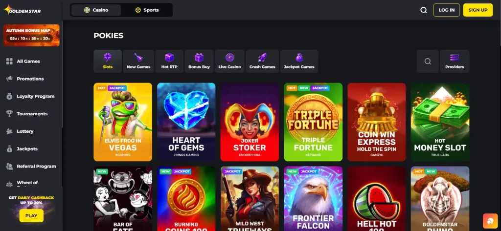 Golden Star Casino slots and pokies category area