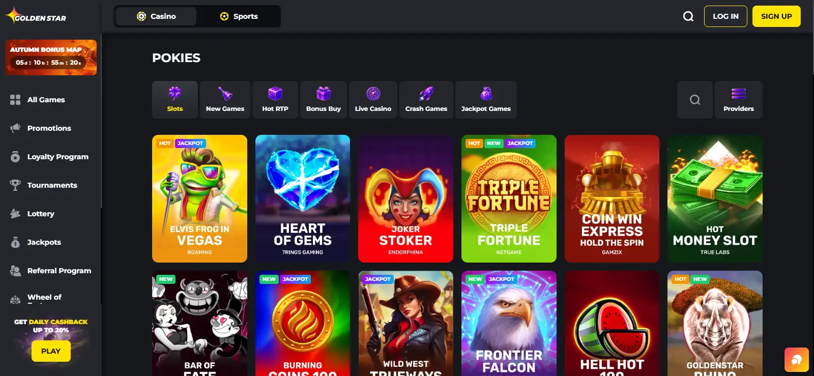 Golden Star Casino slots and pokies category area